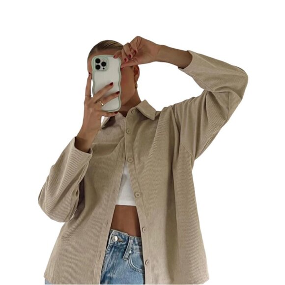 Princess Polly Lightweight Corduroy Shacket Long Sleeve Shirt, Cream Beige, 8 - Picture 3 of 11